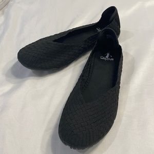 New! Corkys Featherlite Sidewalk Stretch black flats with foam sole.